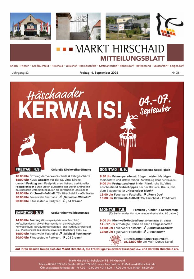 Mitteilungsblatt Markt Hirschaid Titelblatt 36/2026