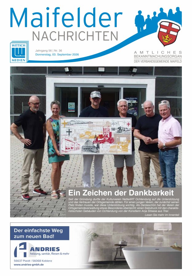 Maifelder Nachrichten - Wochenzeitung der Verbandsgemeinde Maifeld Titelblatt 36/2026