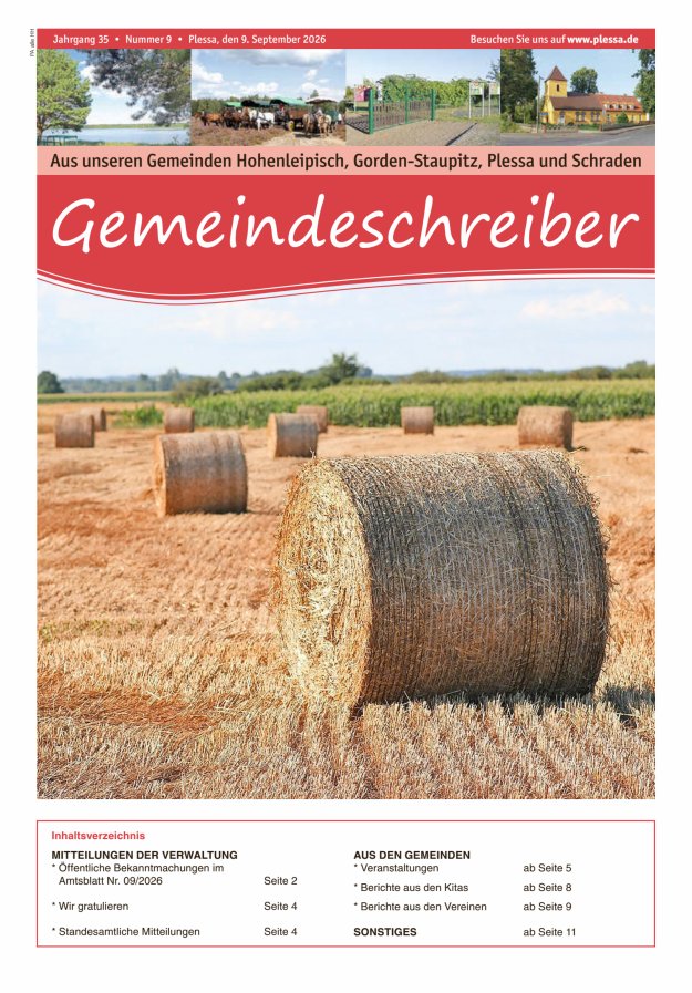 Gemeindeschreiber für das Amt Plessa Titelblatt 09/2026