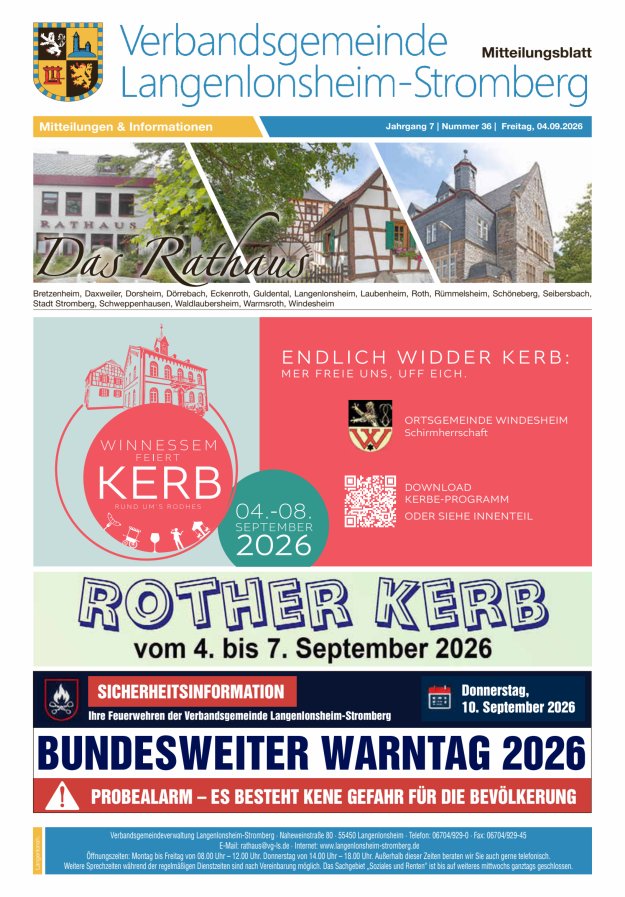 Das Rathaus - MTB d VG Langenlonsheim-Stromberg Titelblatt 36/2026