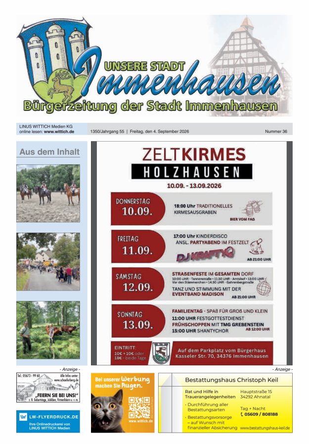 Unsere Stadt Immenhausen Titelblatt 36/2026