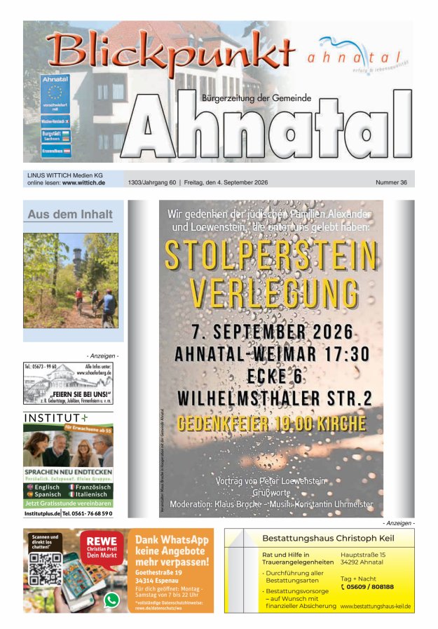 Blickpunkt Ahnatal Titelblatt 36/2026
