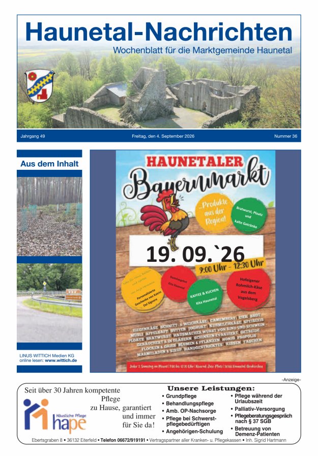 Haunetal-Nachrichten Titelblatt 36/2026