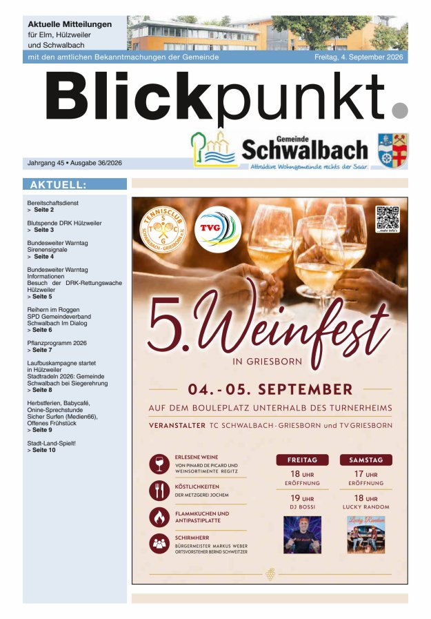 Blickpunkt Schwalbach Titelblatt 36/2026