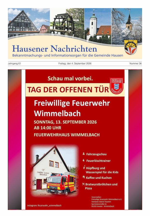Hausener Nachrichten Titelblatt 36/2026