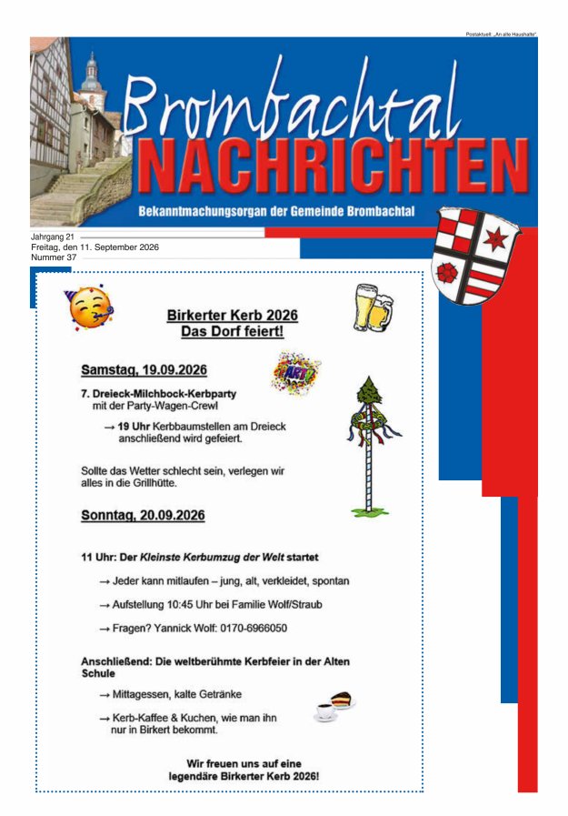 Brombachtal-Nachrichten Amtsblatt der Gemeinde Brombachtal Titelblatt 37/2026