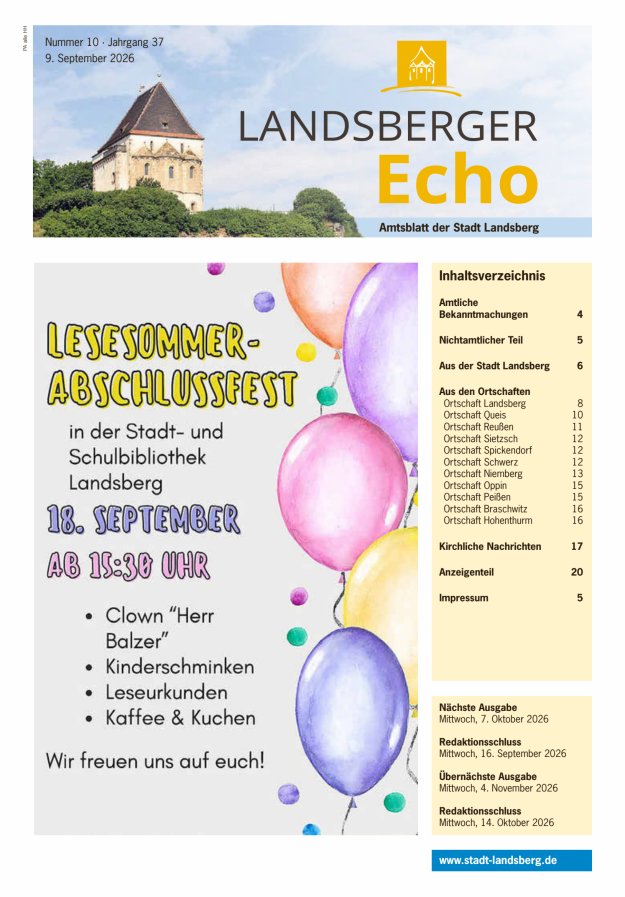 Landsberger Echo – Amtsblatt der Stadt Landsberg Titelblatt 10/2026