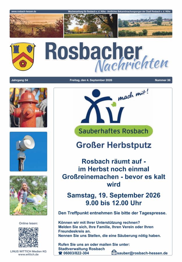 Rosbacher Nachrichten Titelblatt 36/2026