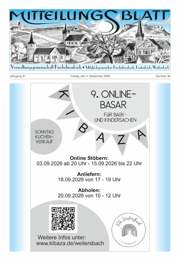 Mitteilungsblatt Verwaltungsgemeinschaft Kirchehrenbach Titelblatt 36/2026
