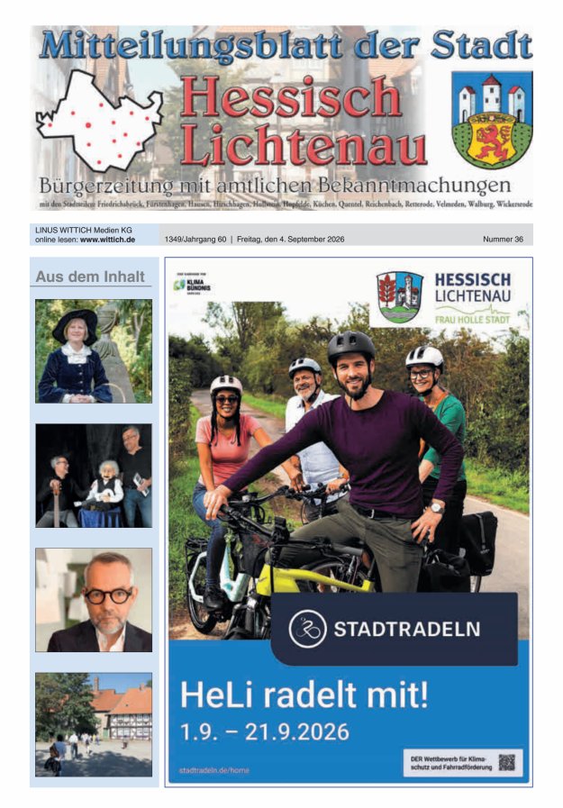 Mitteilungsblatt der Stadt Hess Lichtenau Titelblatt 36/2026