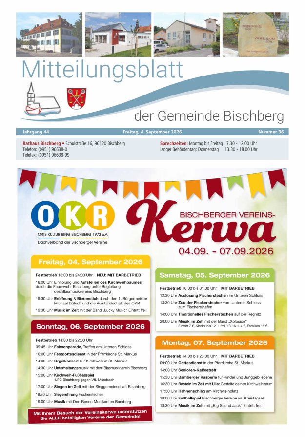 Mitteilungsblatt der Gemeinde Bischberg Titelblatt 36/2026