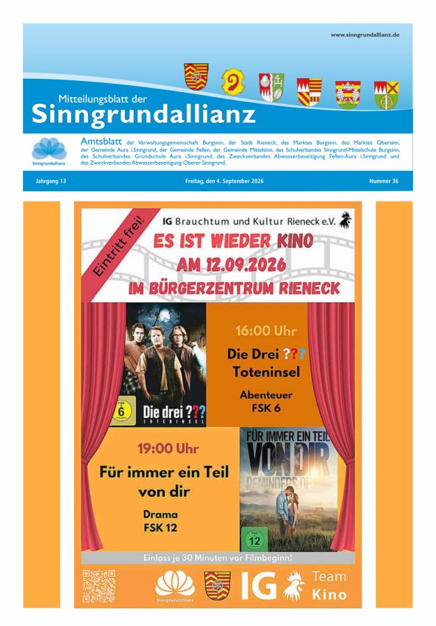 Mitteilungsblatt der Sinngrundallianz Titelblatt 36/2026
