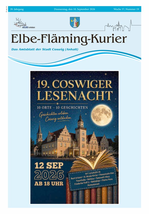 Elbe-Fläming-Kurier Das Amtsblatt der Stadt Coswig (Anhalt) Titelblatt 19/2026