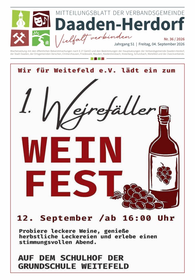 Mitteilungsblatt der Verbandsgemeinde Daaden-Herdorf Titelblatt 36/2026
