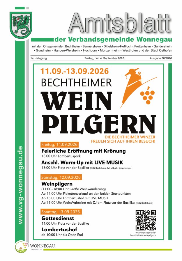 Amtsblatt VG Wonnegau Titelblatt 36/2026