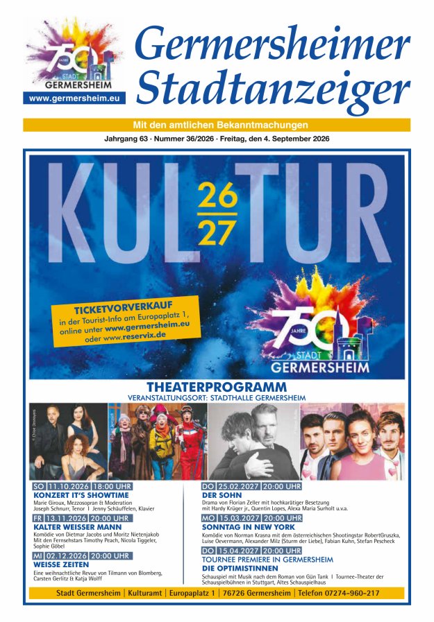 Germersheimer Stadtanzeiger Titelblatt 36/2026