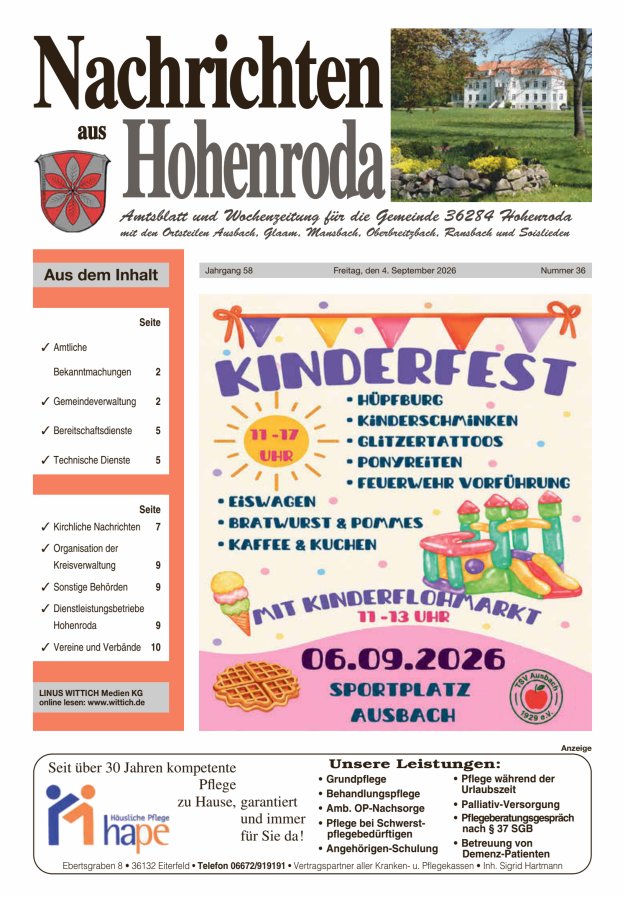 Nachrichten aus Hohenroda Titelblatt 36/2026