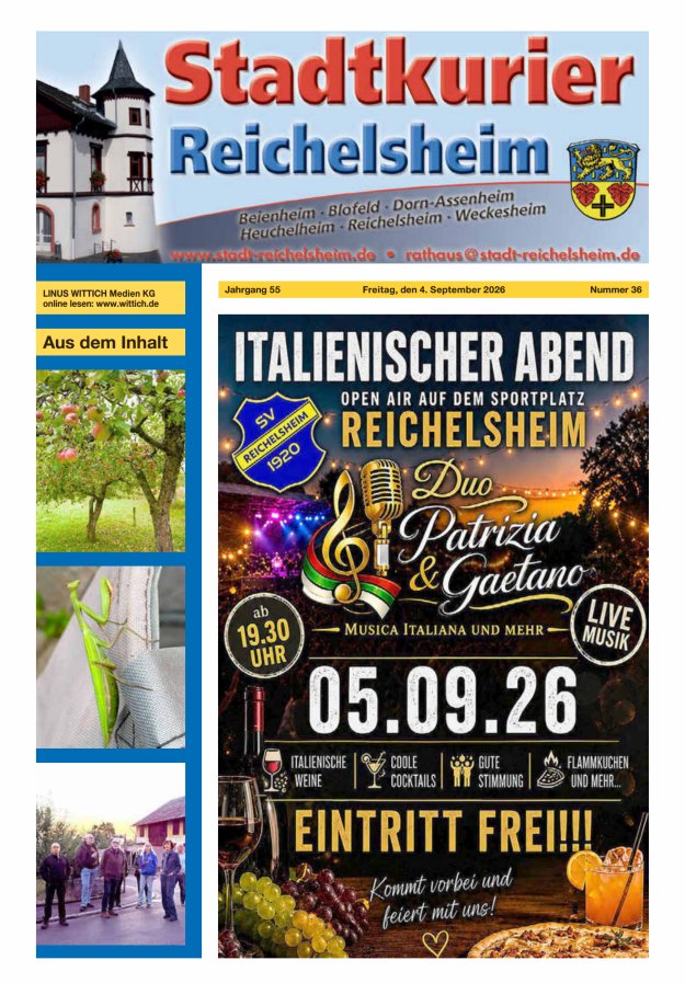 Stadtkurier Reichelsheim Titelblatt 36/2026