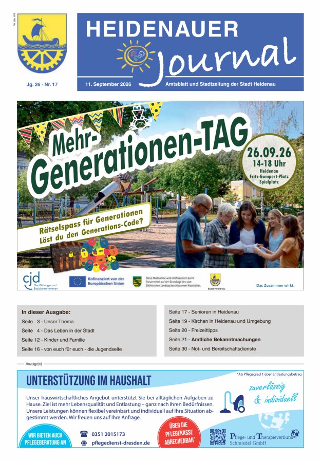 Heidenauer Journal - Amtsblatt und Stadtzeitung der Stadt Heidenau Titelblatt 17/2026