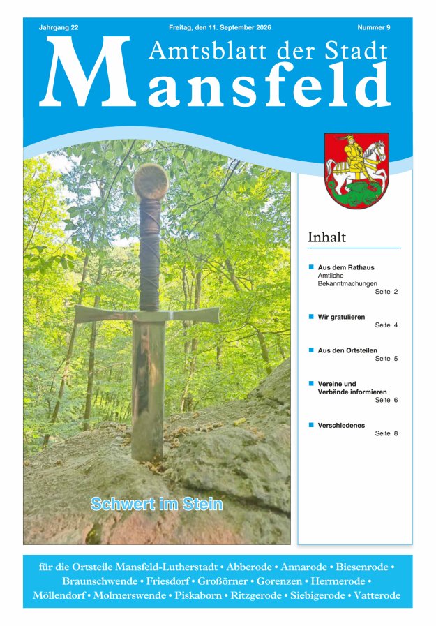 Amtsblatt der Stadt Mansfeld Titelblatt 09/2026