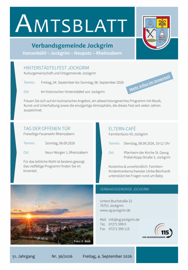 Amtsblatt VG Jockgrim Titelblatt 36/2026
