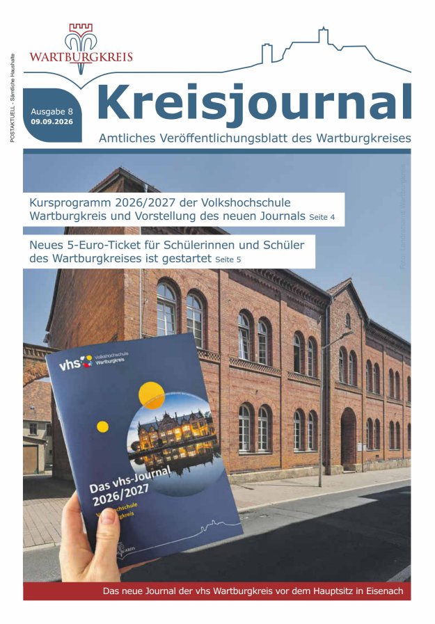 Kreisjournal - Amtliches Veröffentlichungsblatt des Wartburgkreises Titelblatt 08/2026