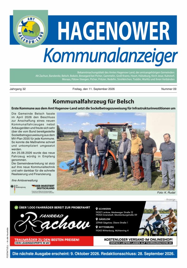 Hagenower Kommunalanzeiger Titelblatt 09/2026