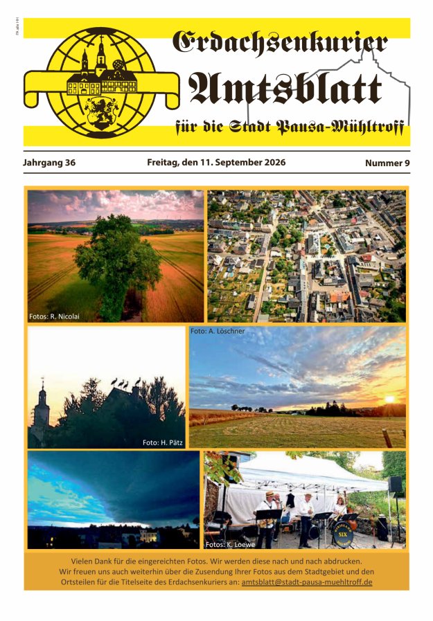 Erdachsenkurier - Amtsblatt für die Gemeinde Pausa-Mühltroff Titelblatt 09/2026