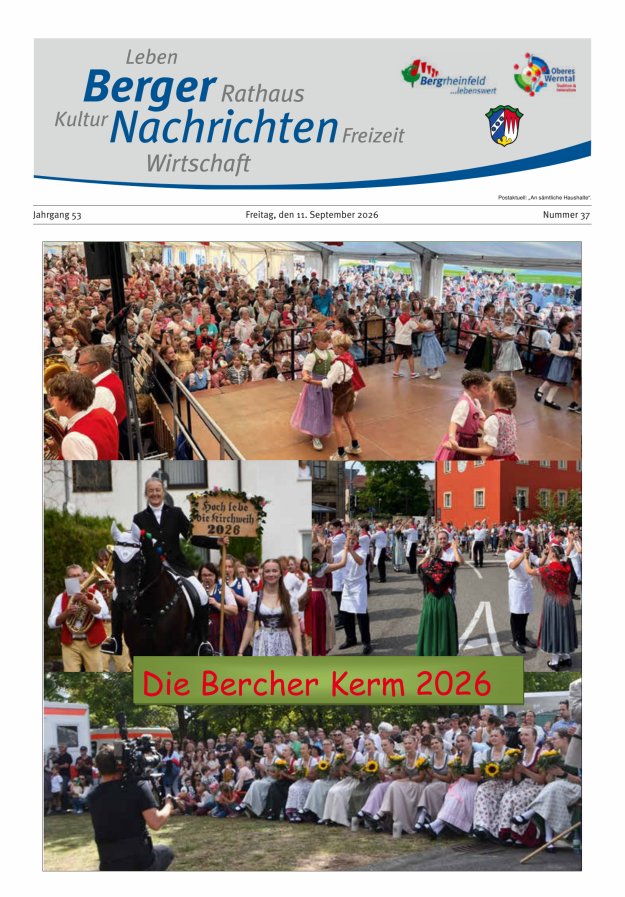 Berger Nachrichten, Bergrheinfeld Titelblatt 37/2026
