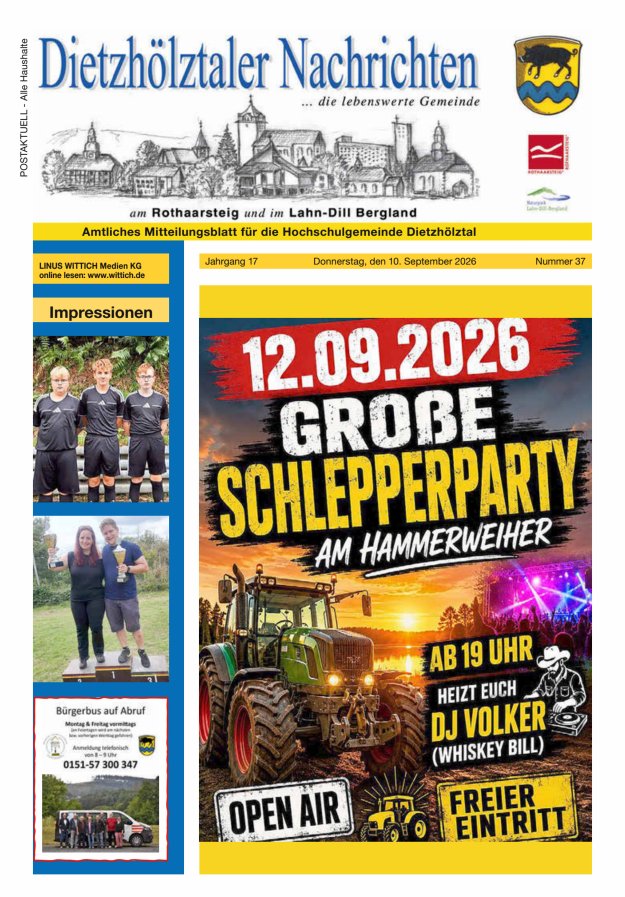 Dietzhölztaler Nachrichten Titelblatt 37/2026