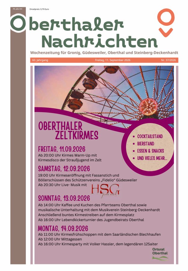 Oberthaler Nachrichten Titelblatt 37/2026