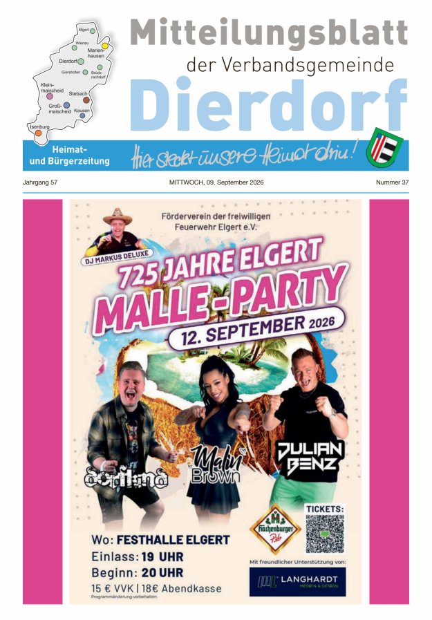 Mitteilungsblatt der Verbandsgemeinde Dierdorf Titelblatt 37/2026