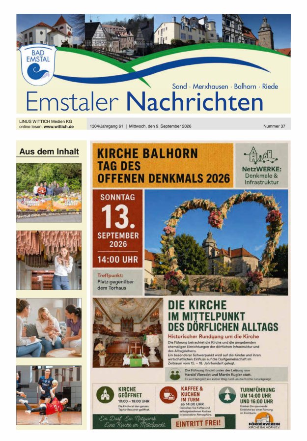 Emstaler Nachrichten Titelblatt 37/2026