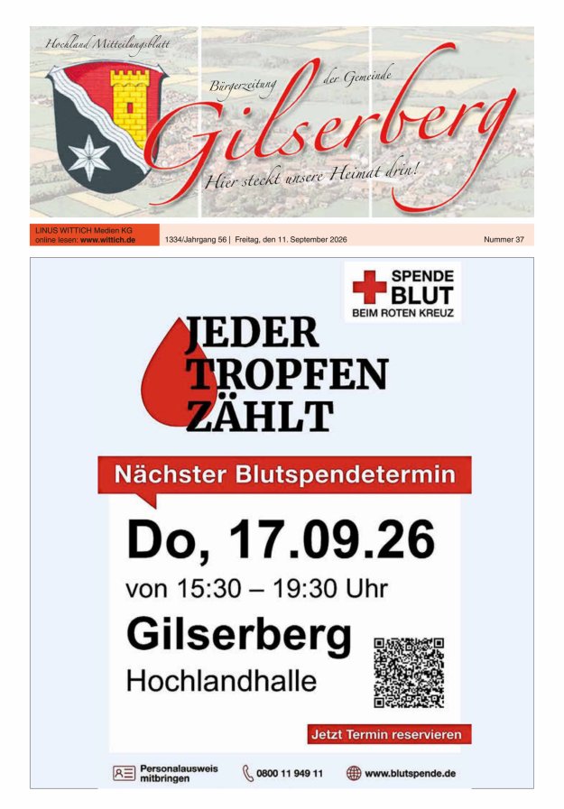 Hochland Mitteilungsblatt Gilserberg Titelblatt 37/2026