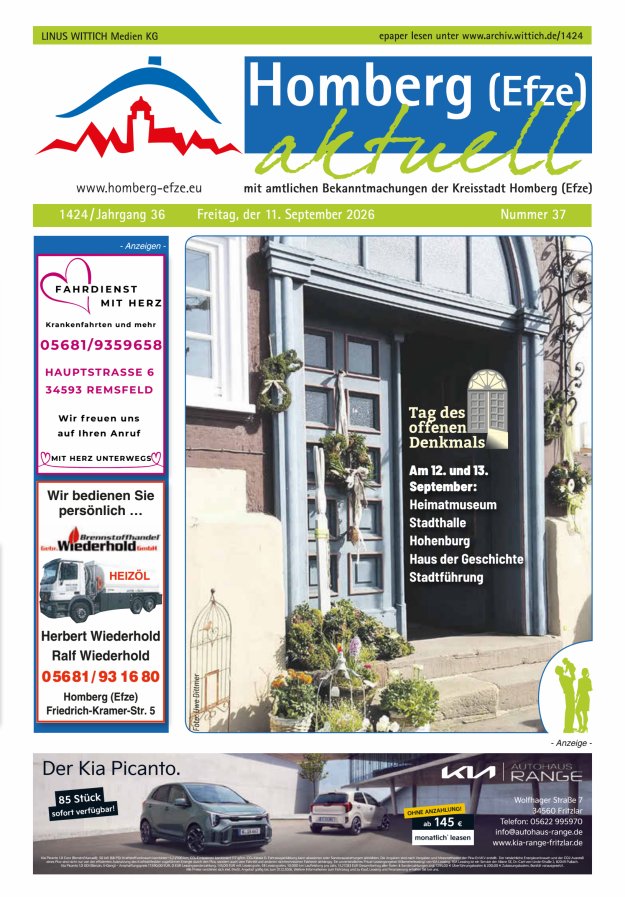 Homberg Efze aktuell Titelblatt 37/2026