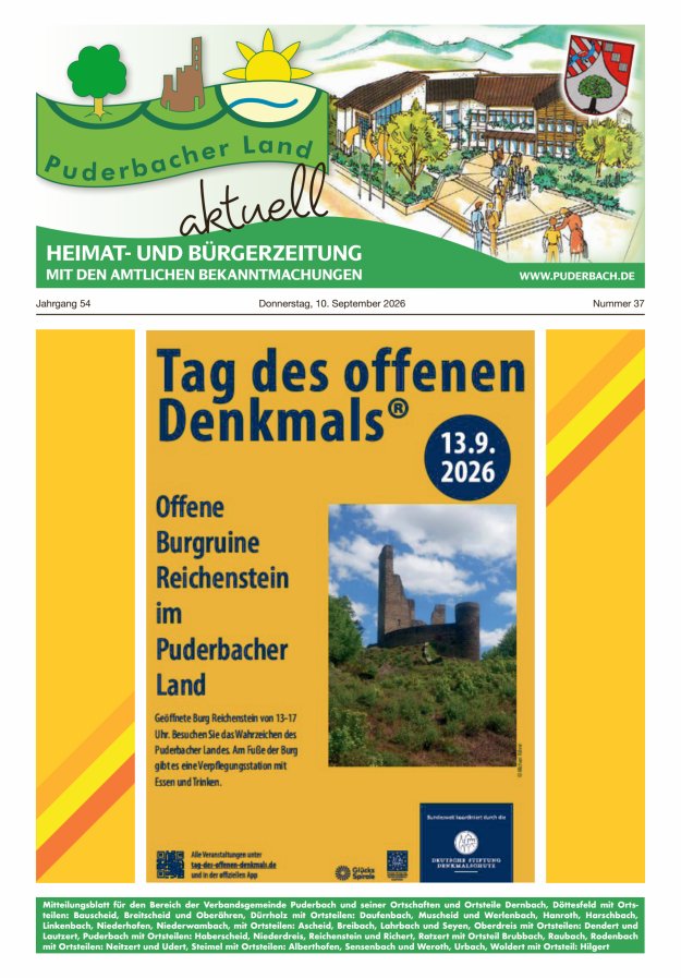 Puderbacher Land aktuell Titelblatt 37/2026