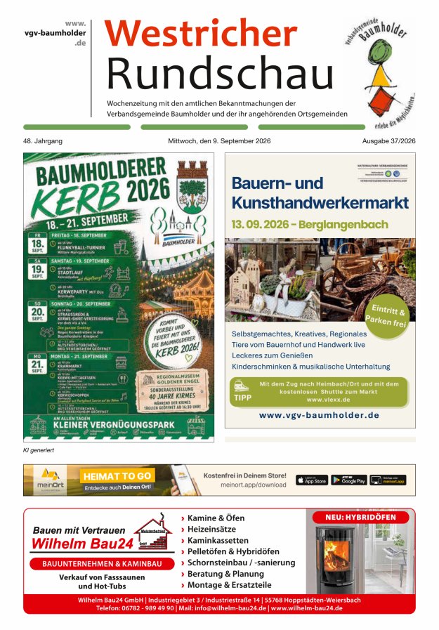 Westricher Rundschau VG Baumholder Titelblatt 37/2026