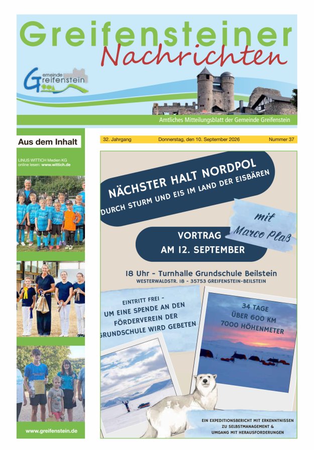 Mitteilungsblatt der Gemeinde Greifenstein Titelblatt 37/2026
