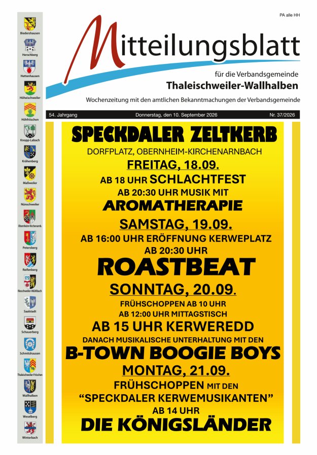 Mitteilungsblatt VG Thaleischweiler-Wallhalben Titelblatt 37/2026