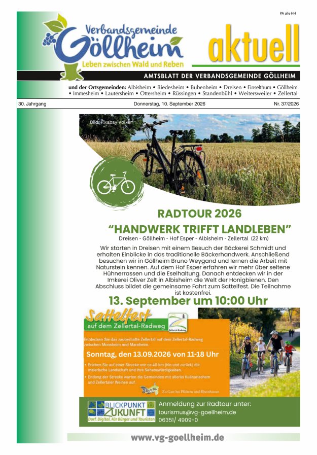 Verbandsgemeinde Göllheim aktuell Titelblatt 37/2026