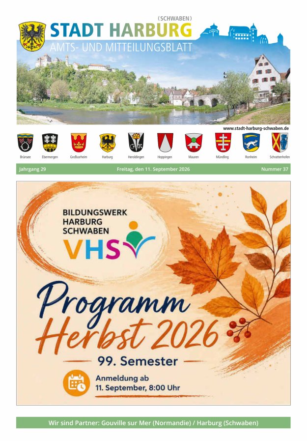Amts- und Mitteilungsblatt der Stadt Harburg Titelblatt 37/2026