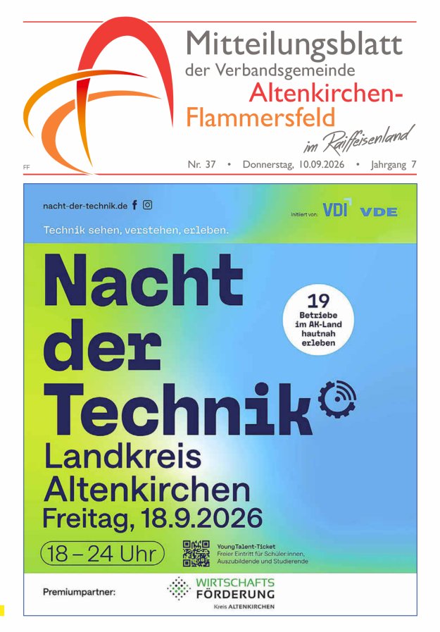 Mitteilungsblatt Verbandsgemeinde Altenkirchen-Flammersfeld Ausg Flammersfeld Titelblatt 37/2026