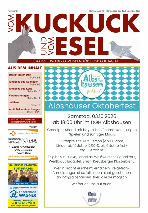Vom Kuckuck und Esel (Guxhagen-Körle) Titelblatt 37/2026