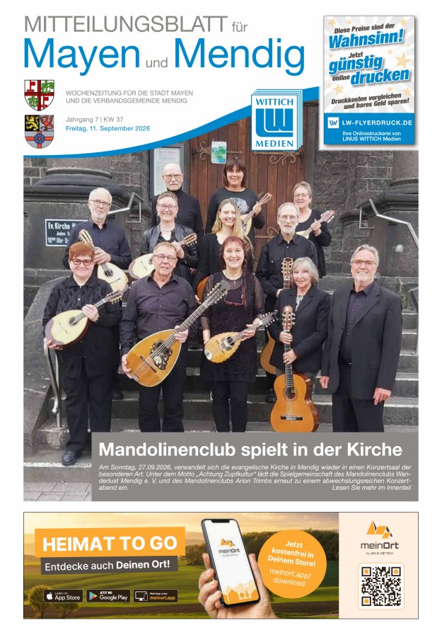 Mitteilungsblatt für Mayen und Mendig Titelblatt 37/2026