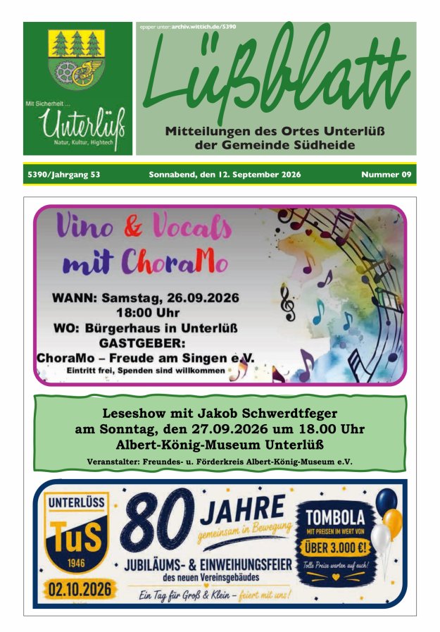 Mitteilungsblatt der Gemeinde Unterlüß Titelblatt 09/2026