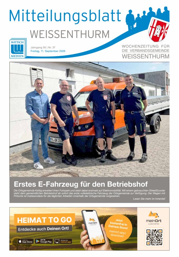 Mitteilungsblatt für den Bereich der Verbandsgemeinde Weißenthurm Titelblatt 37/2026