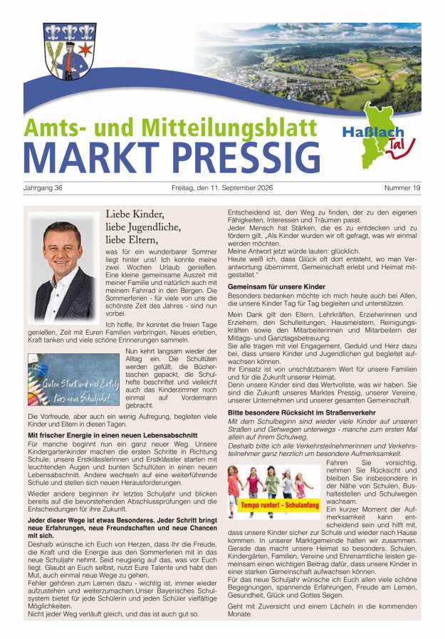 Amtsblatt für den Markt Pressig mit den Gemeindeteilen Titelblatt 19/2026