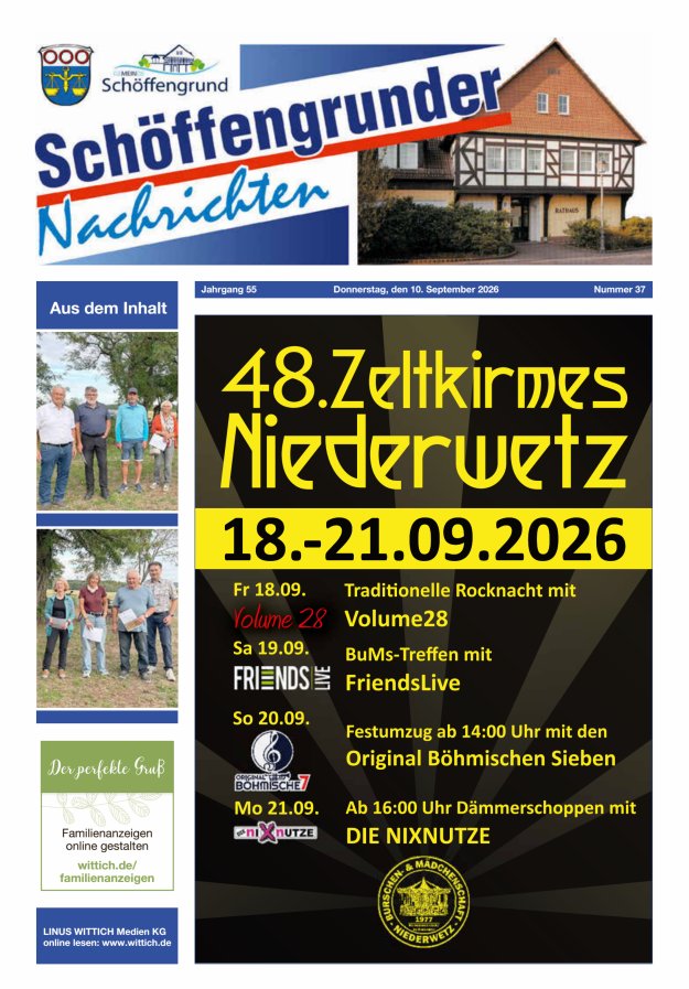 Schöffengrunder Nachrichten Titelblatt 37/2026