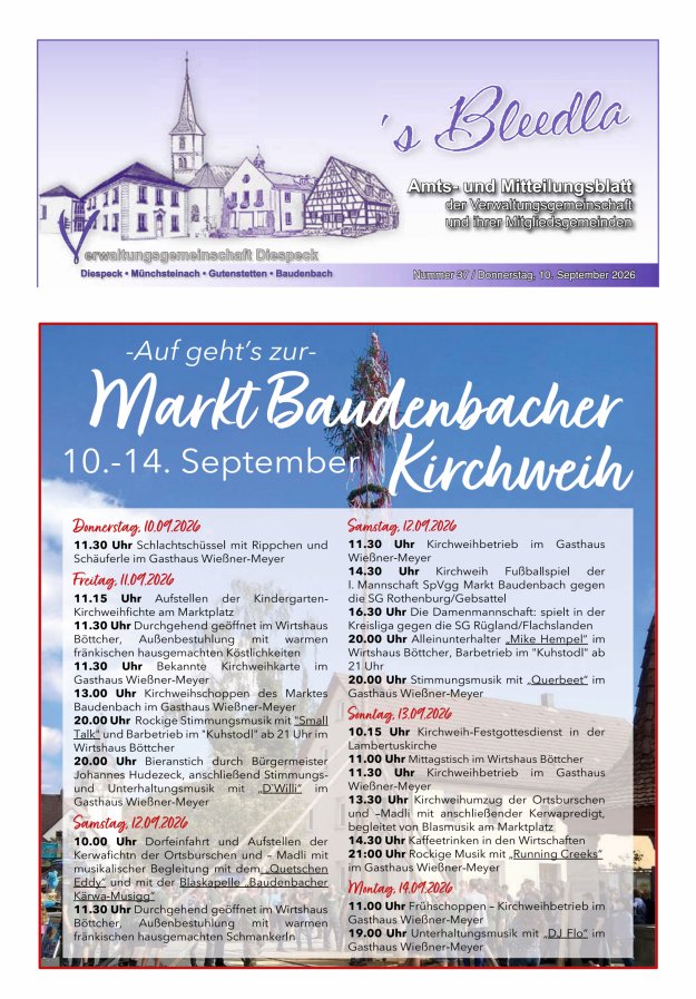 Amts- und Mitteilungsblatt VGem Diespeck Titelblatt 37/2026
