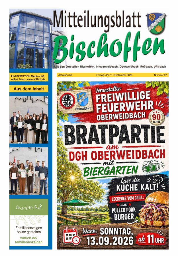 Mitteilungsblatt für die Gemeinde Bischoffen Titelblatt 37/2026